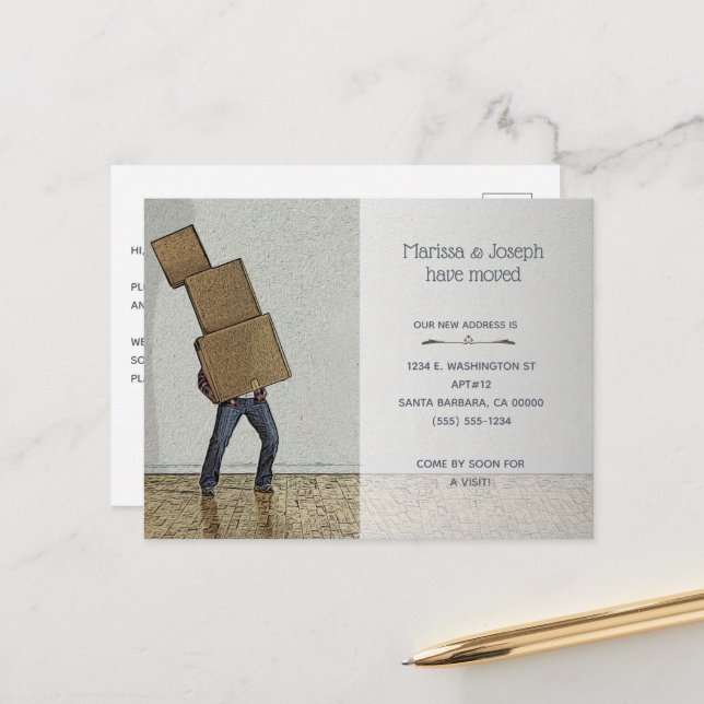 Carte Postale Faire-part Boîtes de déménagement amusantes Nouveau Accueil (Devant/Arrière en situation)