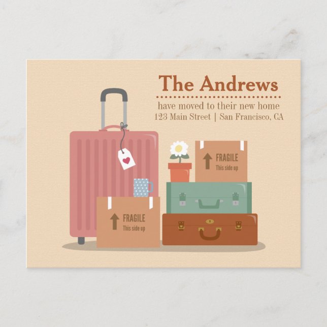 Carte Postale Faire-part Boîtes et valises rétro Nouvelle annonce Accueil (Devant)