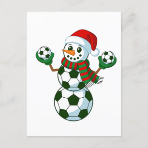 Carte Postale Faire-part Bonhomme de neige Football Noël Amateurs de Sport