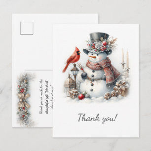 Carte Postale Faire-part Bonhomme de neige vintage avec écharpe rouge, card