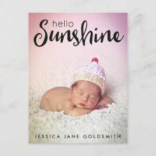 Carte Postale Faire-part Bonjour lettrage photo annonce de naissance Sunshi
