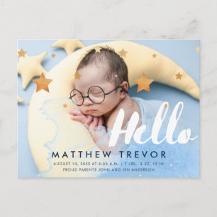 Carte Postale Faire-part Bonjour Script Rêveur Photo Bébé