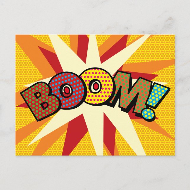 Carte Postale Faire-part BOOM Votre Bulle de Discours Message Fun Rétro (Devant)