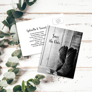 Carte Postale Faire-part Boots rustiques Cowboy Mariage Occidental Enregist