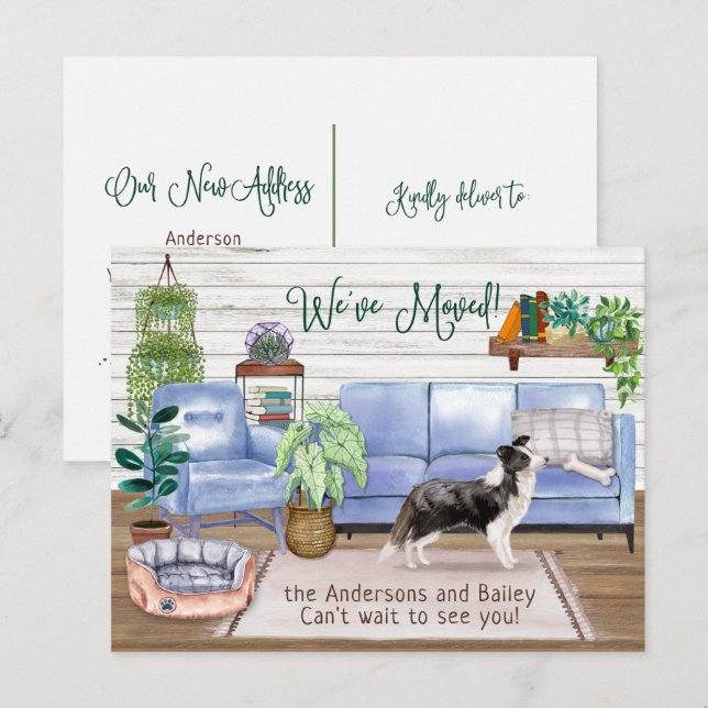 Carte Postale Faire-part Bordure Collie Cosy Nouvelle Maison Déménagement   (Devant / Derrière)