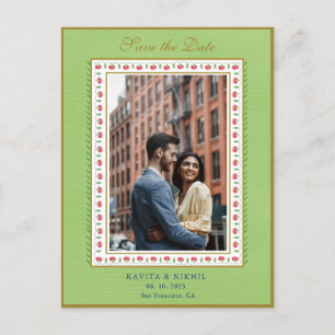Carte Postale Faire-part Bordure Fleur Mint Green Photo Save the Day