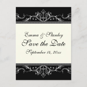 Carte Postale Faire-part Bordure ornementale noir blanc Enregistrer la date