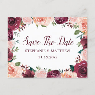 Carte Postale Faire-part Bordure Rose Rose Burgundy Vierge Enregistrer La D