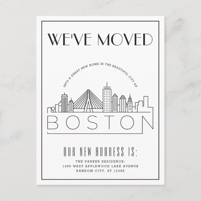 Carte Postale Faire-part Boston Skyline Moderne Deco | Changement d'adresse (Devant)