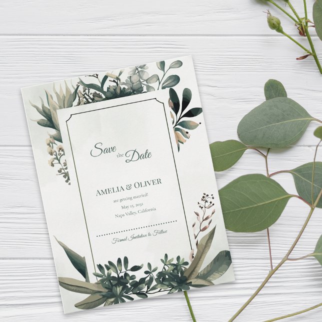 Carte Postale Faire-part Botanical Greenery Sage Green Garden Wedding (Botanical Greenery Save the Date | Elegant Sage Green Garden Wedding Announcement)