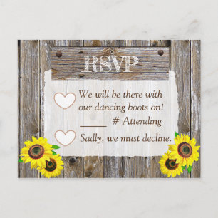Carte Postale Faire-part Bottes de Cowboy et Tournesols RSVP Mariage