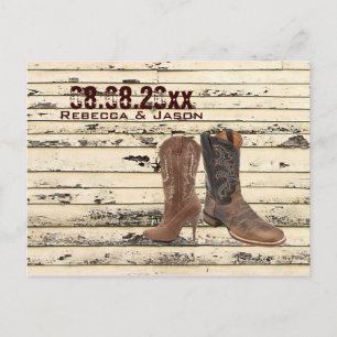 Carte Postale Faire-part Bottes de cowboy Mariage occidental de campagne en