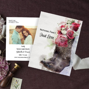 Carte Postale Faire-part Bottes de cowboy Roses rustiques Aquarelle Enregis