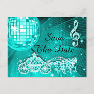 Carte Postale Faire-part Boule de Disco, Princesse Carrosse & Chevaux Sauve