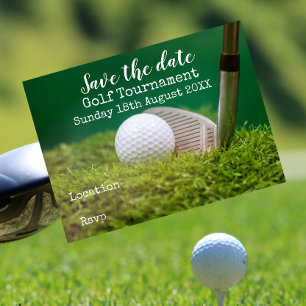 Carte Postale Faire-part Boule de golf avec club de golf sur vert enregistr