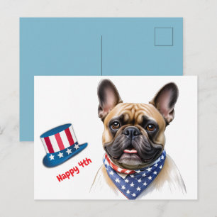 Carte Postale Faire-part Bouledogue français Happy 4 juillet French Bulldog