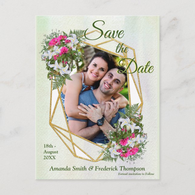 Carte Postale Faire-part Bouquet de fleurs géométriques GoldGlitter Enregis (Devant)