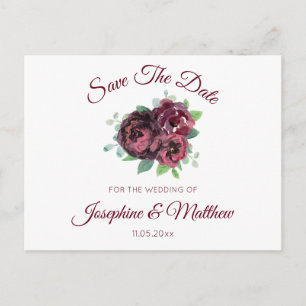 Carte Postale Faire-part Bouquet de Rose de Bourgogne Enregistrer la Date
