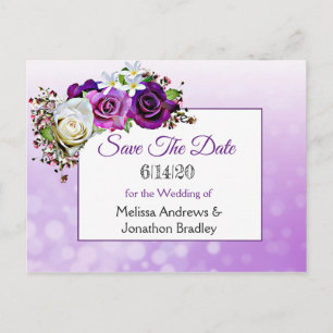 Carte Postale Faire-part Bouquet de roses violettes mariage Enregistrer la 