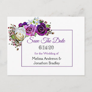 Carte Postale Faire-part Bouquet de roses violettes Mariage Enregistrer la 