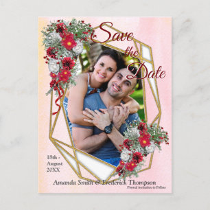 Carte Postale Faire-part Bouquets Géométriques - Or Pailleté Bourgogne