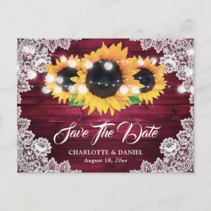 Carte Postale Faire-part Bourgogne Bois Rustique Tournesol Save The Date