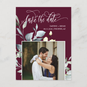 Carte Postale Faire-part Bourgogne Feuilles Vertes Code QR Photo Enregistre