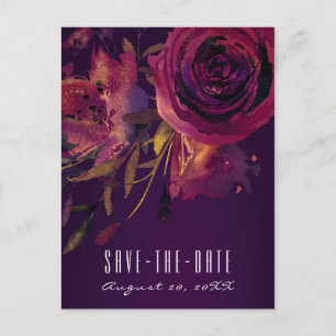Carte Postale Faire-part Bourgogne Fleur de Rose Pourpre Save the Date