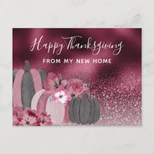 Carte Postale Faire-part Bourgogne Pailleté Fête de Thanksgiving Déménageme