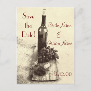 Carte Postale Faire-part Bouteille de vin raisins et tire-bouchon
