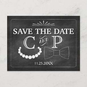 Carte Postale Faire-part Bowties and Pearls Wedding Enregistrer La Date Car