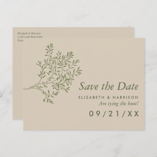 Carte Postale Faire-part Branche de l'olivier, Mariage rustique Enregistrer
