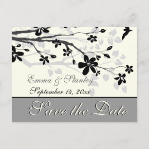 Carte Postale Faire-part Branche Magnolia mariage gris noir Enregistrer la