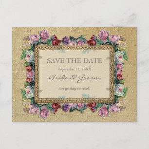 Carte Postale Faire-part Brocard doré floral élégant formel Save the Date