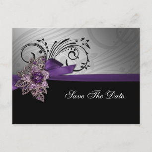 Carte Postale Faire-part Broche vintage ruban FAUX mariage