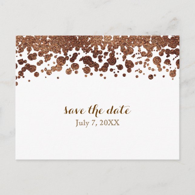 Carte Postale Faire-part Bronze et blanc Confetti Dots Glamor Shimmer (Devant)