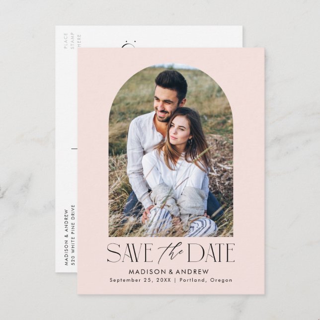 Carte Postale Faire-part Brouiller | Photo simple Arc moderne Enregistrer l (Devant / Derrière)