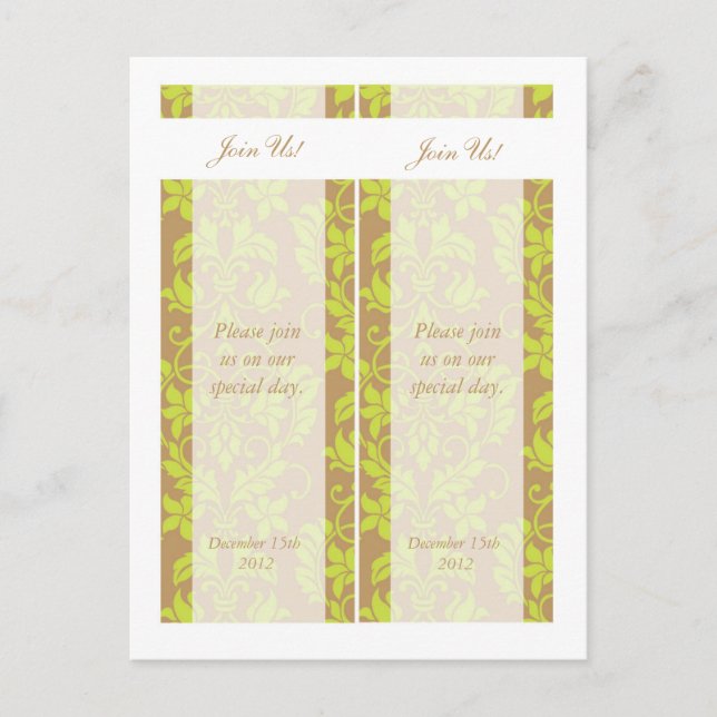 Carte Postale Faire-part Brown et Lime Green Damask Save Date Signets (Devant)