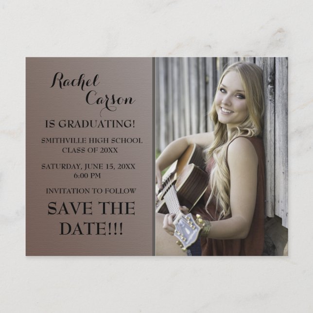 Carte Postale Faire-part Brown Ombre' Save the Date Photo Graduation (Devant)