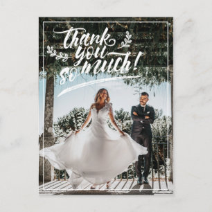 Carte Postale Faire-part Brush blanc Script Twig Merci photo Mariage