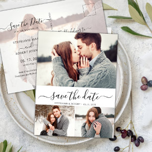 Carte Postale Faire-part Budget Calligraphie 3 Collage de photos Enregistre