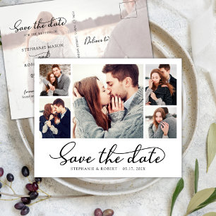 Carte Postale Faire-part Budget Chic 5 Photo Collage Mariage Enregistrer La