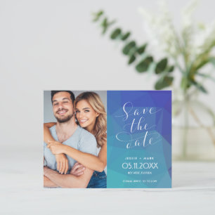 Carte Postale Faire-part Budget de Mariage Moderne Photo Bleue Économisez l