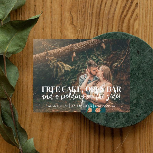 Carte Postale Faire-part Budget Funny Free Cake Open Bar Enregistrer La Dat (Créateur téléchargé)