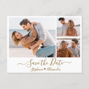 Carte Postale Faire-part Budget Gold Script Photo Collage Enregistrer La Da