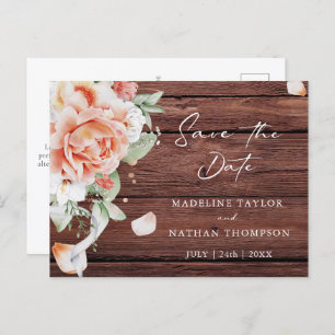 Carte Postale Faire-part Budget Rustic Wood & Peach Floral Enregistrer la d