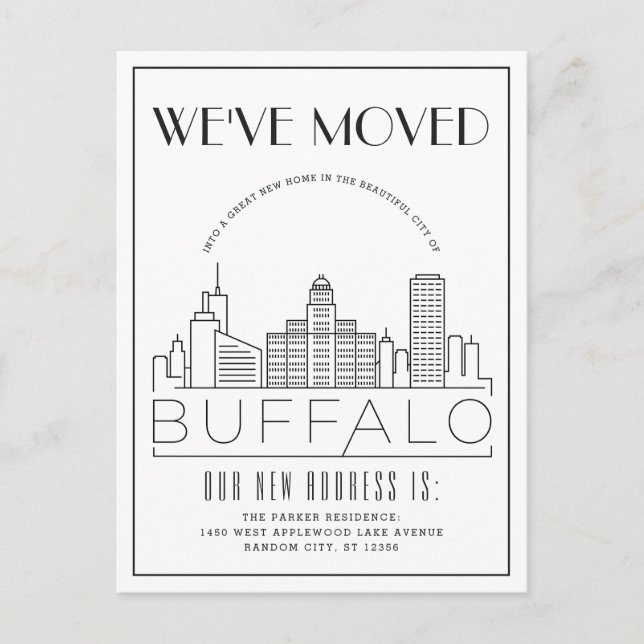 Carte Postale Faire-part Buffalo Skyline Modern Deco | Changement d'adresse (Devant)