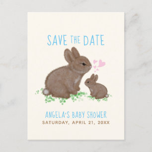 Carte Postale Faire-part Bunnies Hearts Boy Baby shower Enregistrer La Date