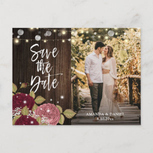 Carte Postale Faire-part Burgundy Blush Floral Mariage Photo Enregistrer La