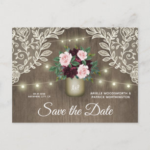 Carte Postale Faire-part Burgundy Blush Rose Gold Wedding Enregistrer la da